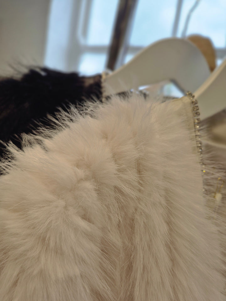 Oslo Crystal Faux Fur Jacket - Winter White - (One Size fits from Size 10 to Size 16)