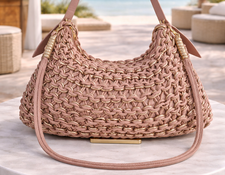 Marbella Gold Metallic Rope Bag - Pink/Gold