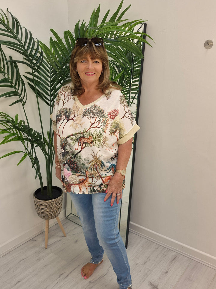 Carla Shimmer Top - Jungle Print (Oversized)