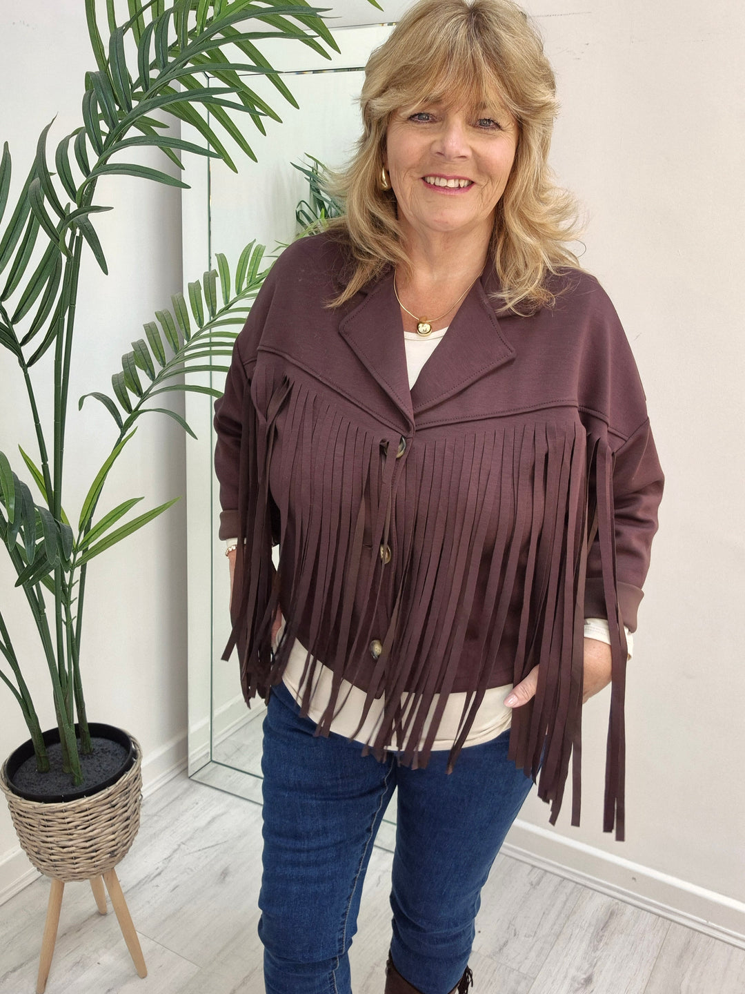 Texas Fringed Jacket  - (One Size fits from Size 12/14 to Size 18) - Chocolate