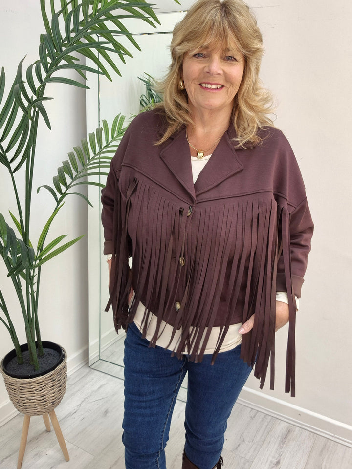 Texas Fringed Jacket  - (One Size fits from Size 12/14 to Size 18) - Chocolate