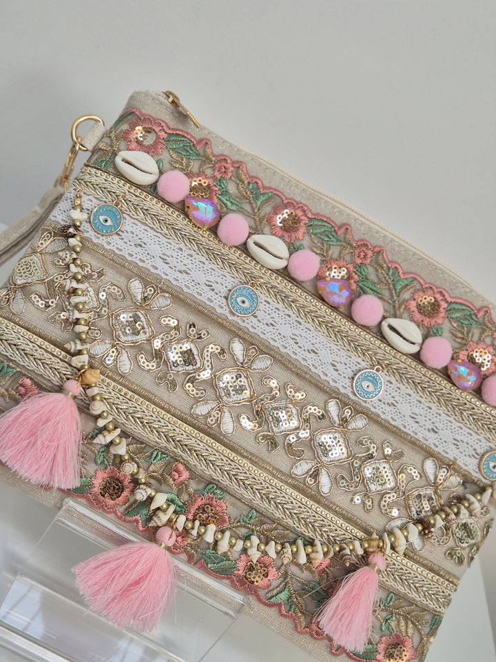 Maldives Wristlet Clutch Bag - Pink/Gold