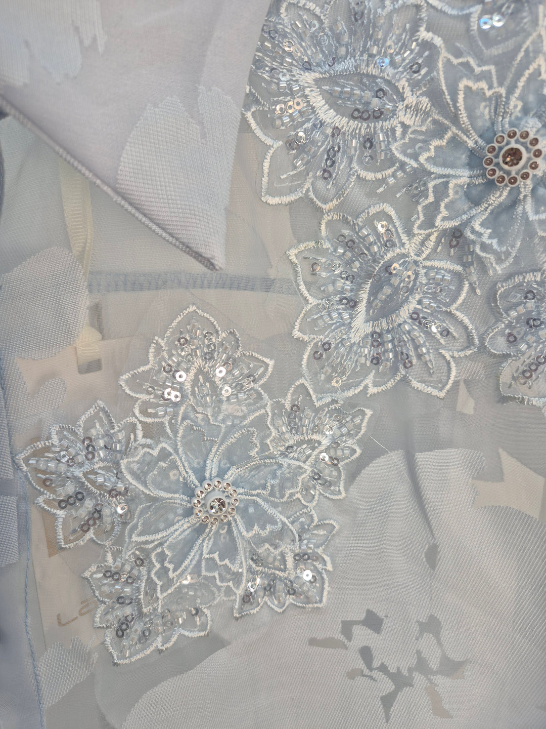 Valencia Ornate Blouse with Crystals & 3D Applique Sparkle - Blue (One Size, fits from Size 12 up to Size 16/Small Busted Size 18)