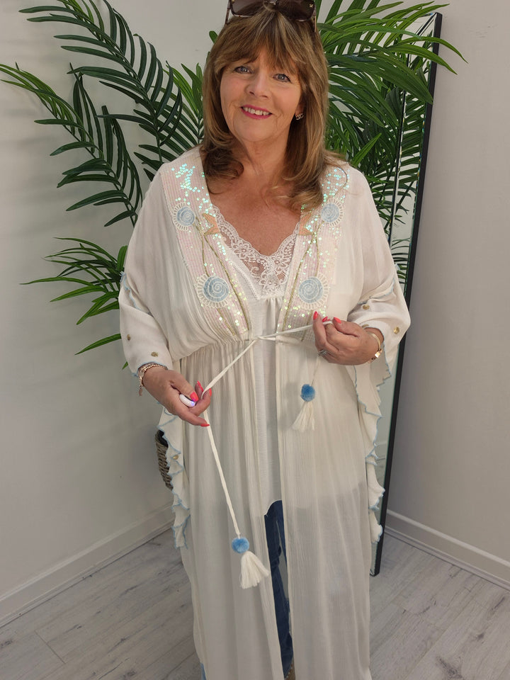 Sunshine Kimono - White/Blue/Gold