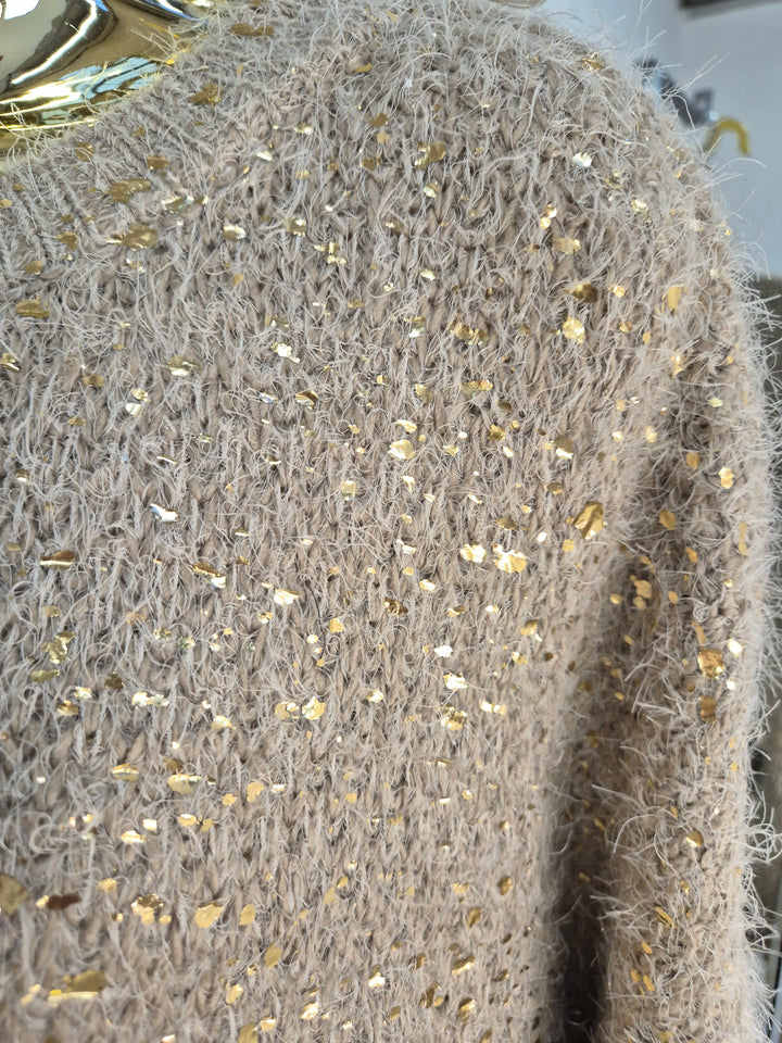 Gold Foil Sparkle Jumper - Biscuit (One Size, fits Size 10 up to Size 16)