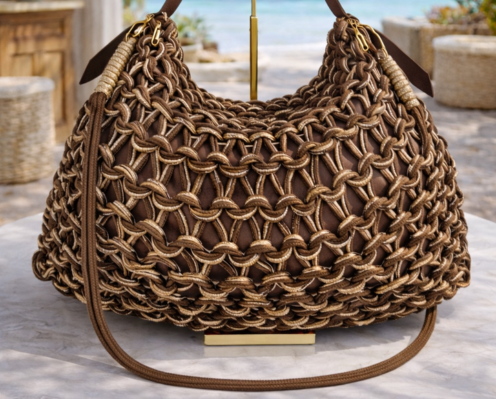Marbella Gold Metallic Rope Bag - Chocolate/Gold