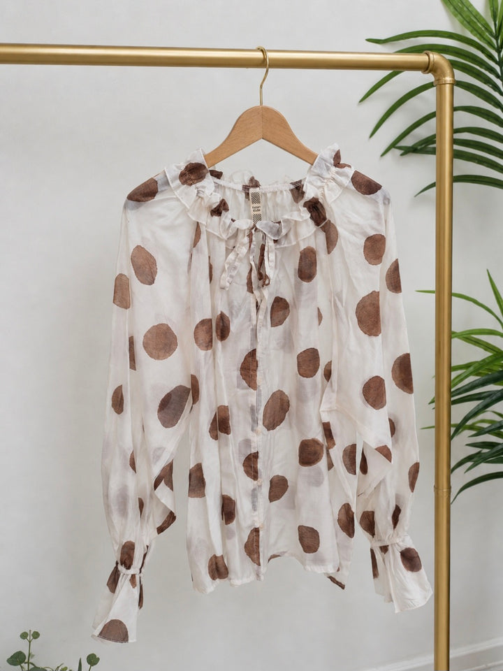 Dotty Chiffon Blouse (One Size, fits from Size 12 up to Size 18) - Cream/Chocolate