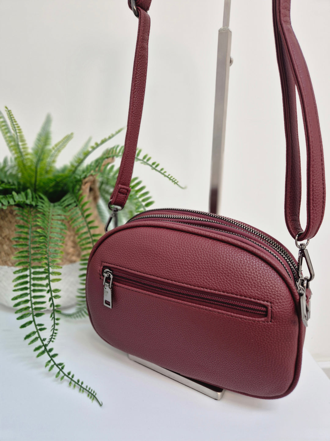 Jojo 3 Zipped Bag - Wine (Pewter Tone)
