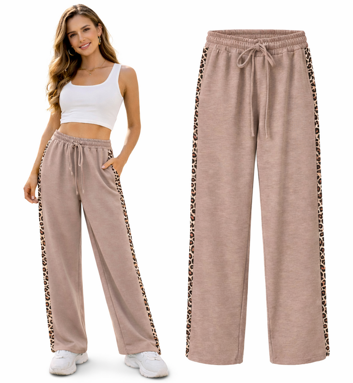 Windsor Leopard Wide Leg Pants/Joggers with Centre Seam - Mocha (choose your Size)