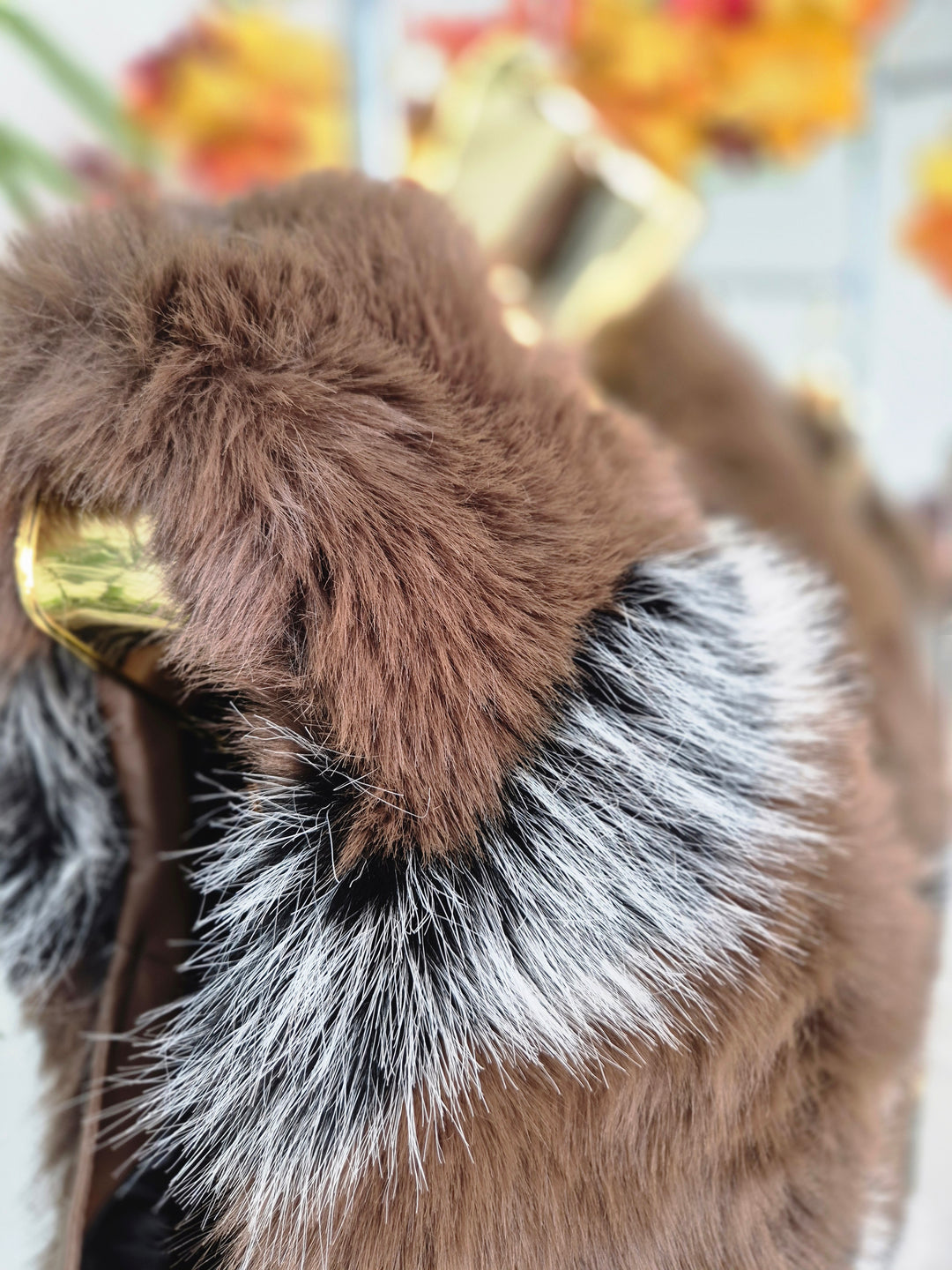 Oslo Faux Fur Two Tone Gilet with Crystal Fastenings - Chocolate (One Size - fits up to Size 10 up to Size 16)