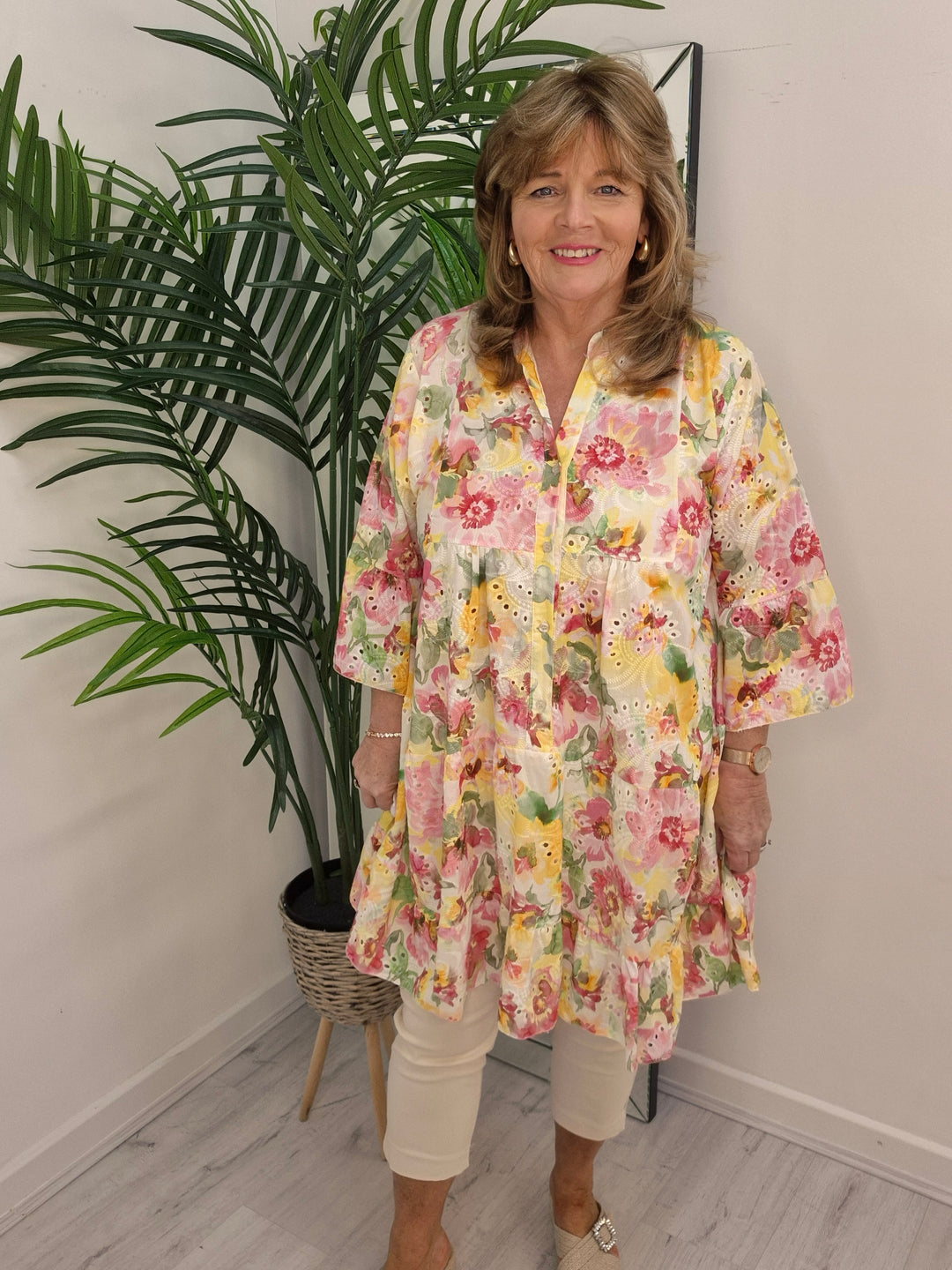 Amy Floral Broderie Anglaise Smock Dress (fits Size 12 up to Size 18)