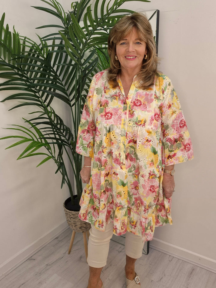 Amy Floral Broderie Anglaise Smock Dress (fits Size 12 up to Size 18)
