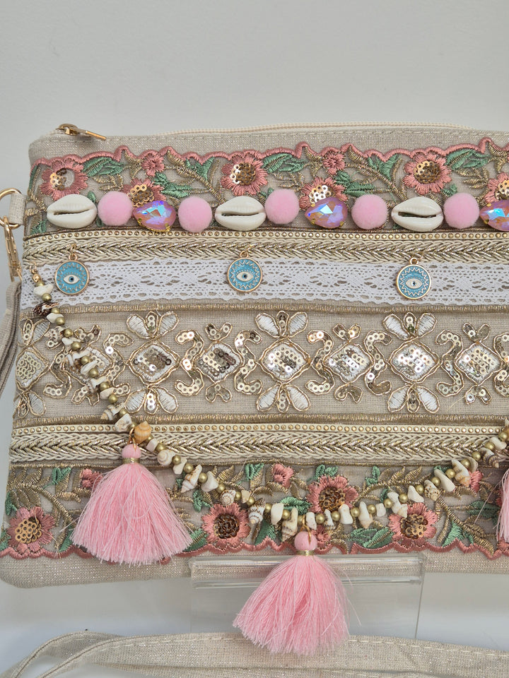 Maldives Wristlet Clutch Bag - Pink/Gold