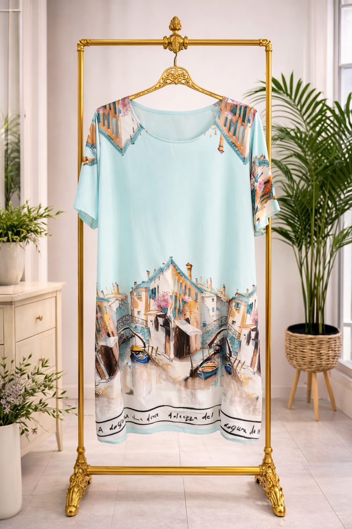 Venice Silky Dress with Angel Sleeves - (One Size/Curvy - fitting from Size 12 to Size 18/Small Size - Mint
