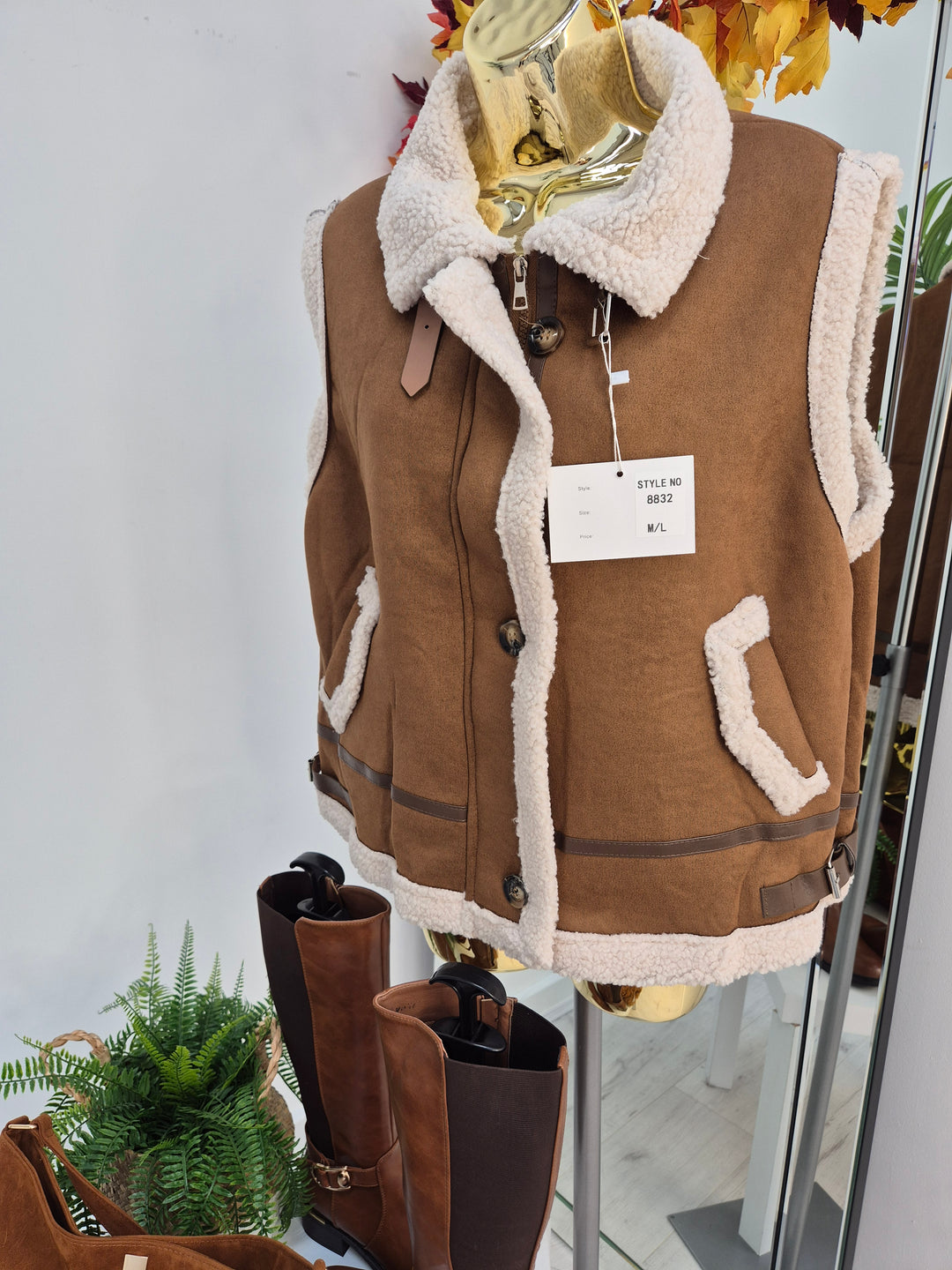 Borg Gilet with Zip - Tan (One Size fitting from Size 12 up to Size 16)