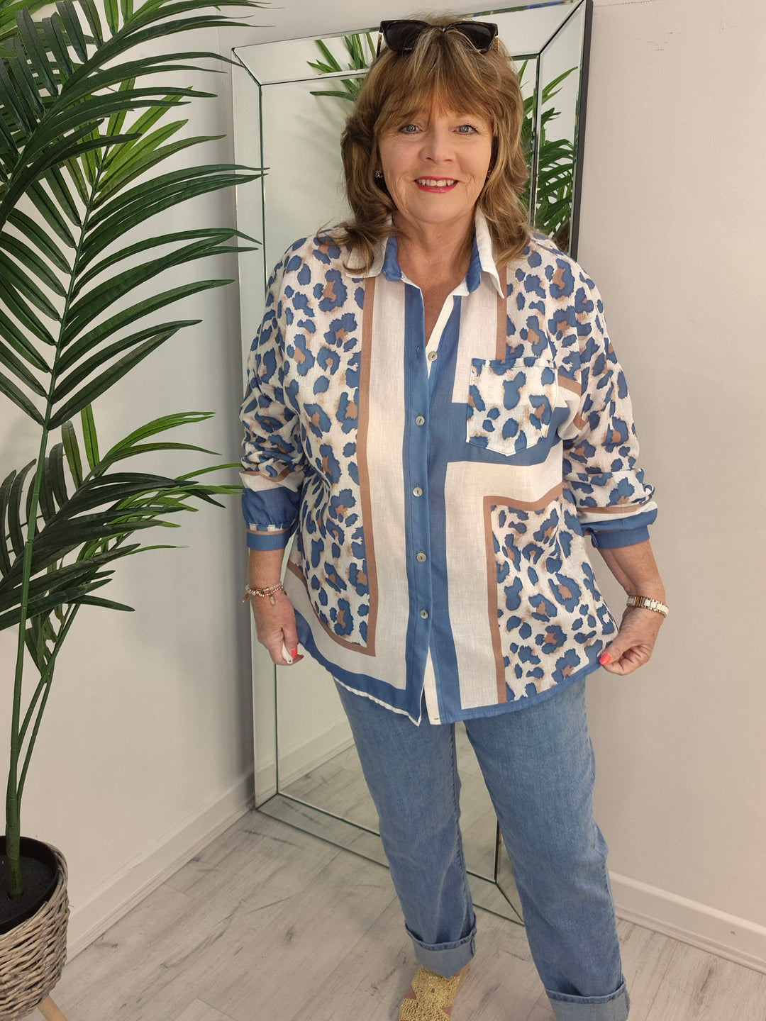 Lizzie Leopard Shirt - Blue (Oversized)