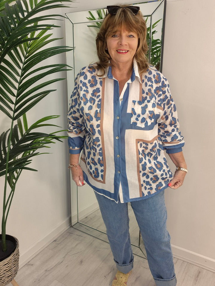 Lizzie Leopard Shirt - Blue (Oversized)