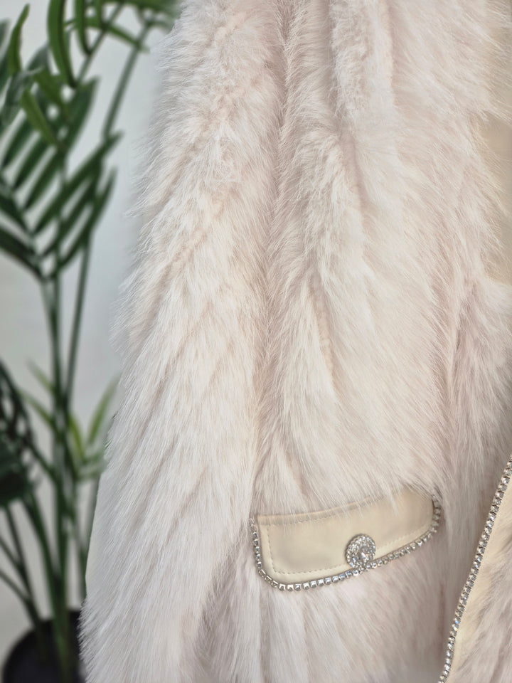 Oslo Crystal Faux Fur Jacket - Winter White - (One Size fits from Size 10 to Size 16)