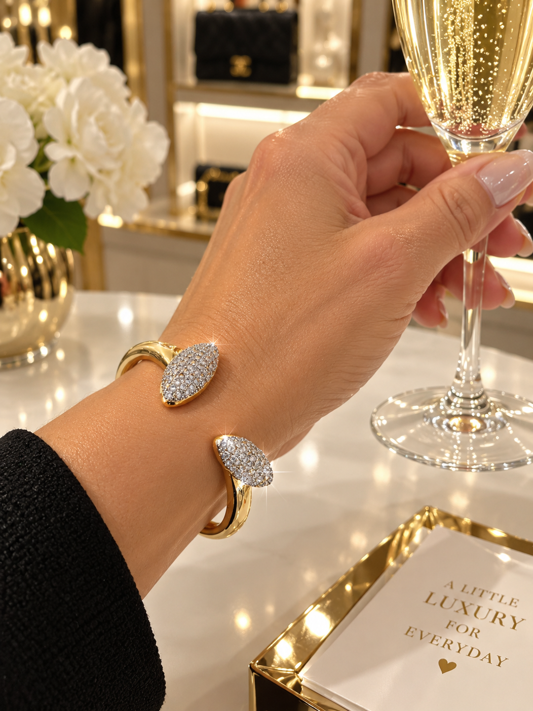 Crystal Statement Bracelet (Adjustable) - Gold Tone