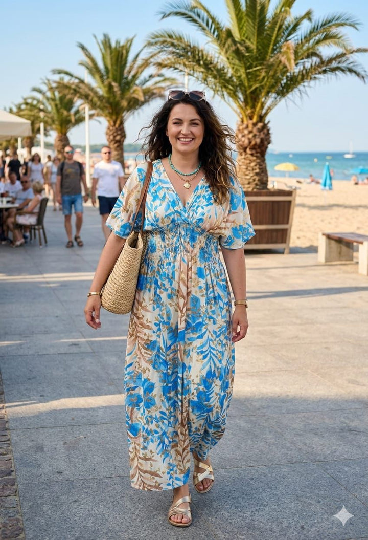 Vienna Magic Dress with Metallic Gold Foil - Blue - One Size/Curvy (fits from Size 12 up to Size 18)