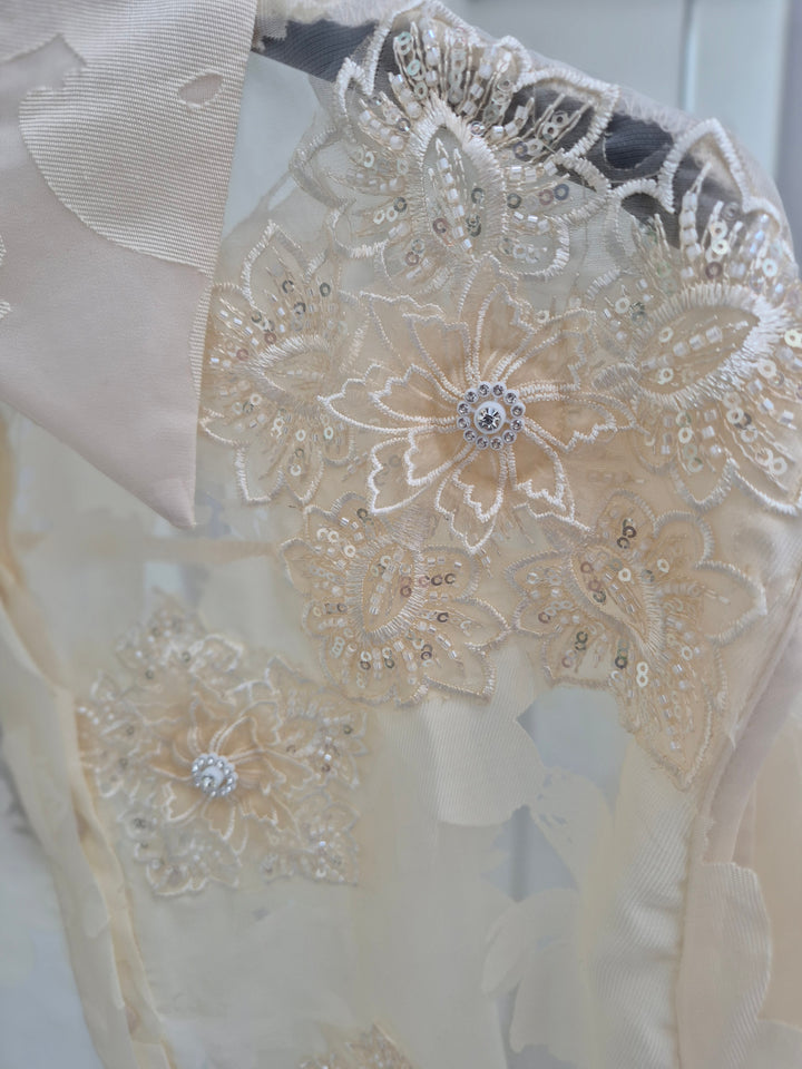 Valencia Ornate Blouse with Crystals & 3D Applique Sparkle - Stone (One Size, fits from Size 12 up to Size 16/Small Busted Size 18)