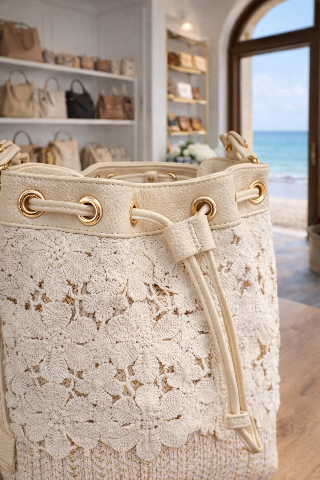 Lace Bucket Bag - Cream