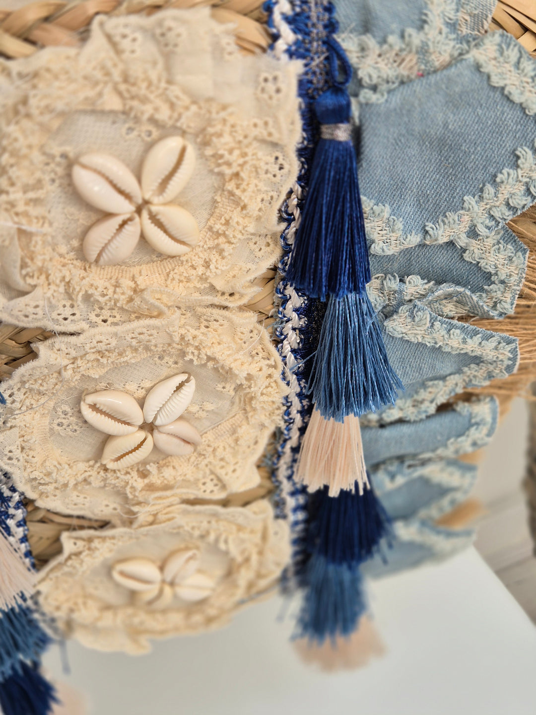 Stonewashed Denim Beach Bag with Seashells