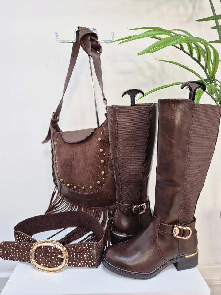 Boston Riding Boots with Elasticated Stretchy Back - Chocolate