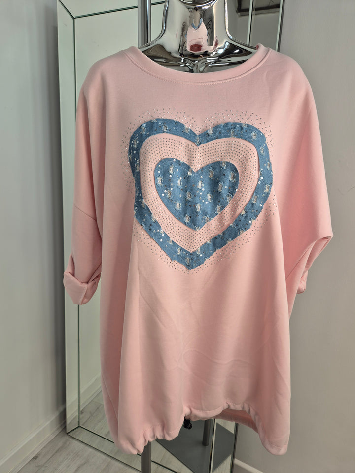 Hannah Hearts Slouchy Top - Pink (Oversized fitting from Size 14 up to Size 18/20)