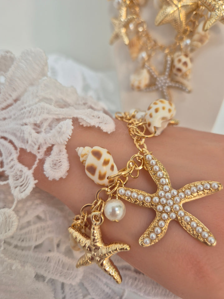 Starfish & Shells Bracelet - Gold Tone