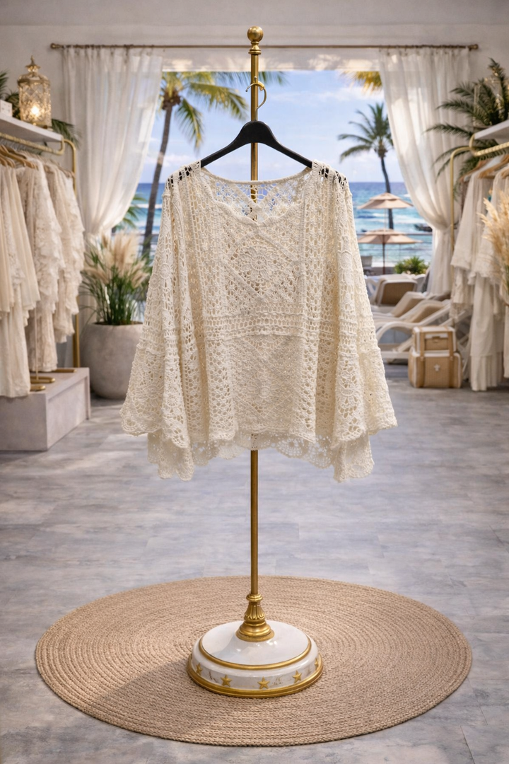 Ibiza Scalloped Crochet Top - Natural (One Size, fits up to Size 16)