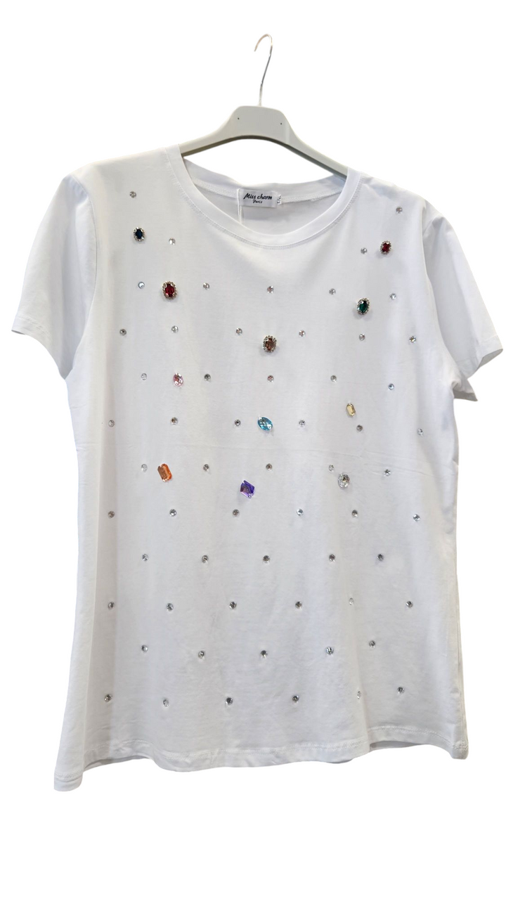 Jewelled Crystal Tee Shirt - White (choose your Size)