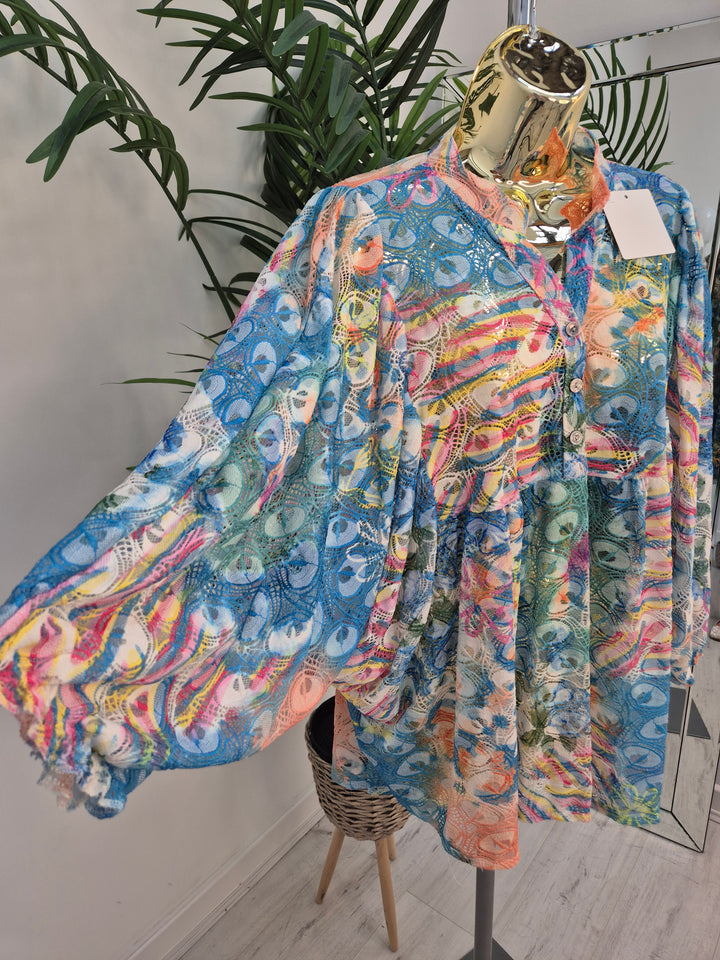 Gardenia Floral Lace Top - Blue (Oversized, fitting from Size 14 up to Size 20)