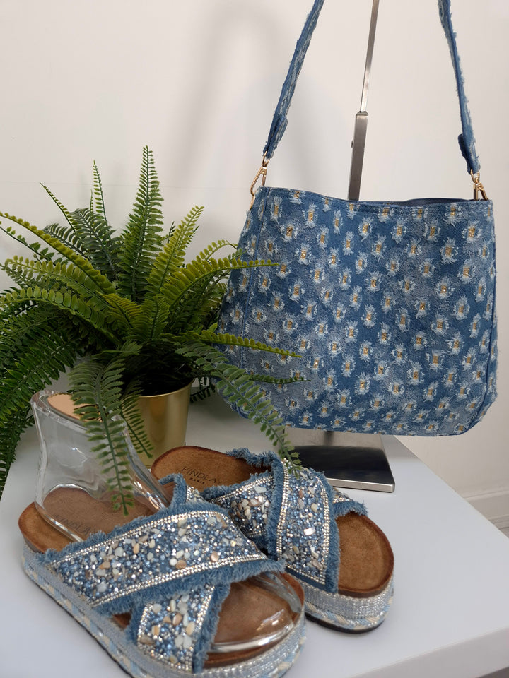 Darcie Denim Bag (Bag within a Bag) - Stonewashed/Gold Metallic