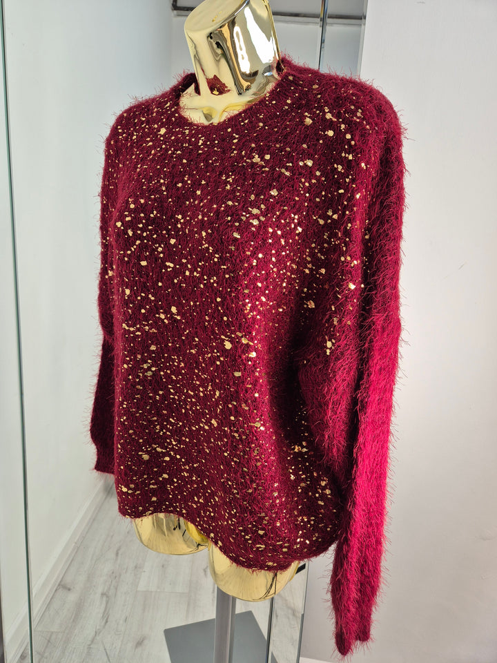 Gold Foil Sparkle Jumper - Red (One Size, fits Size 10 up to Size 16)
