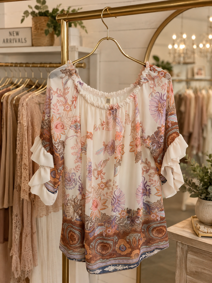 Natural Bardot Chiffon Top (One Size - fits Size 10 up to Size 14/16)