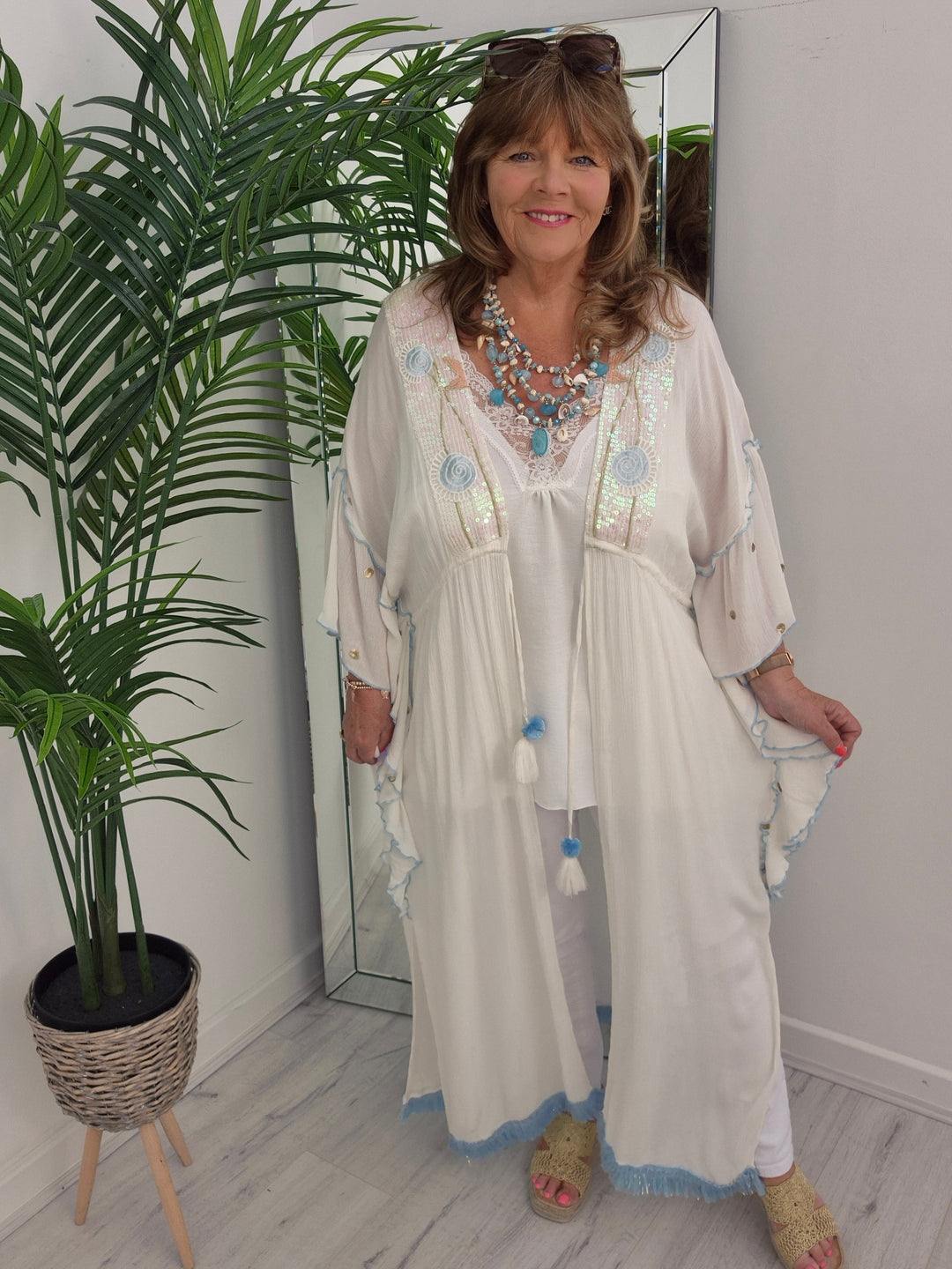 Sunshine Kimono - White/Blue/Gold