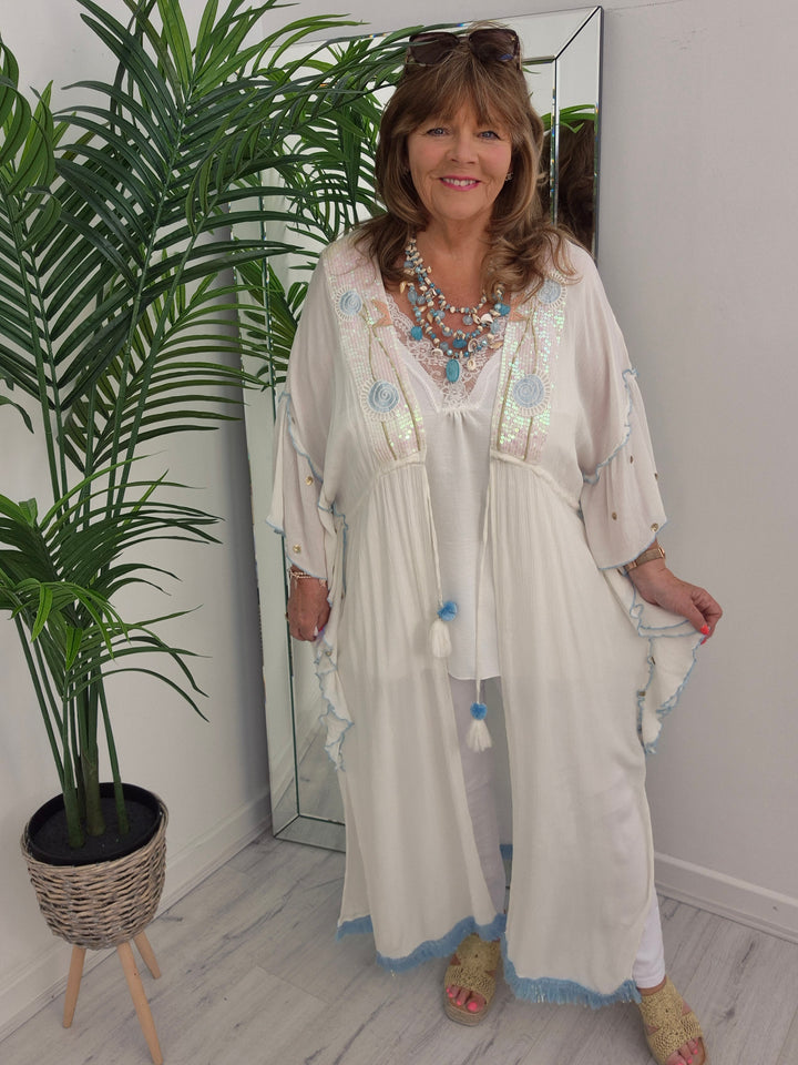 Sunshine Kimono - White/Blue/Gold