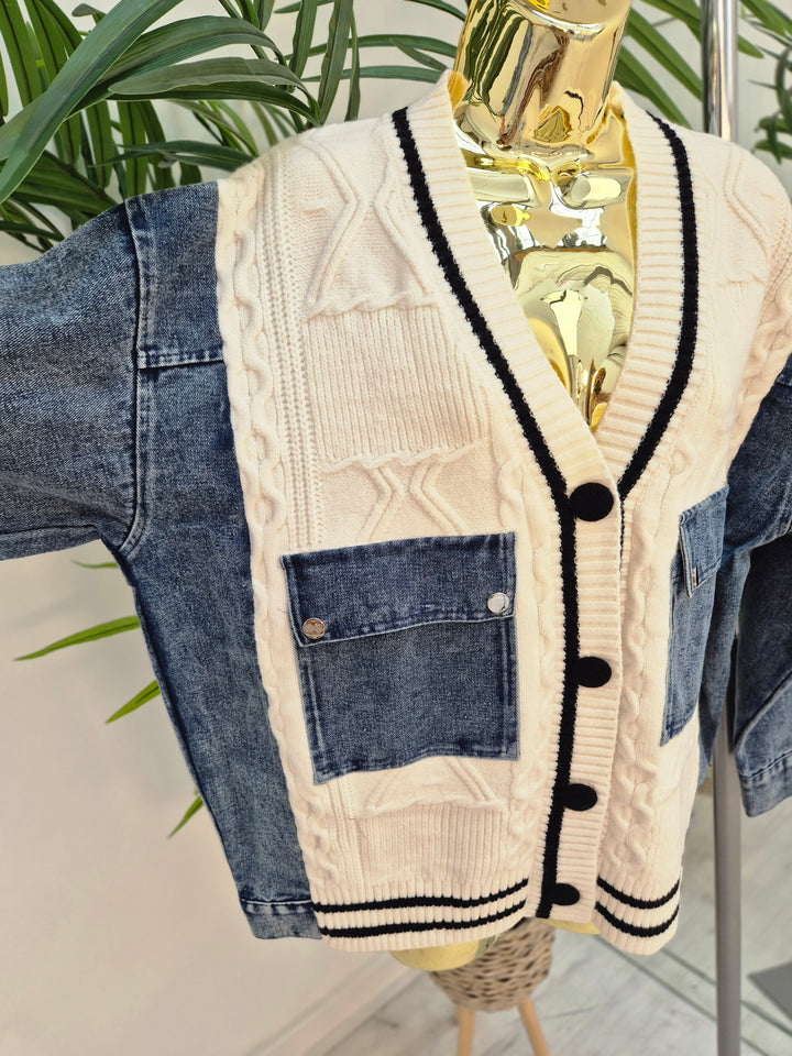 Callie Cable Cardigan with Denim - One Size - fits from Size 10/12 up to Size 18