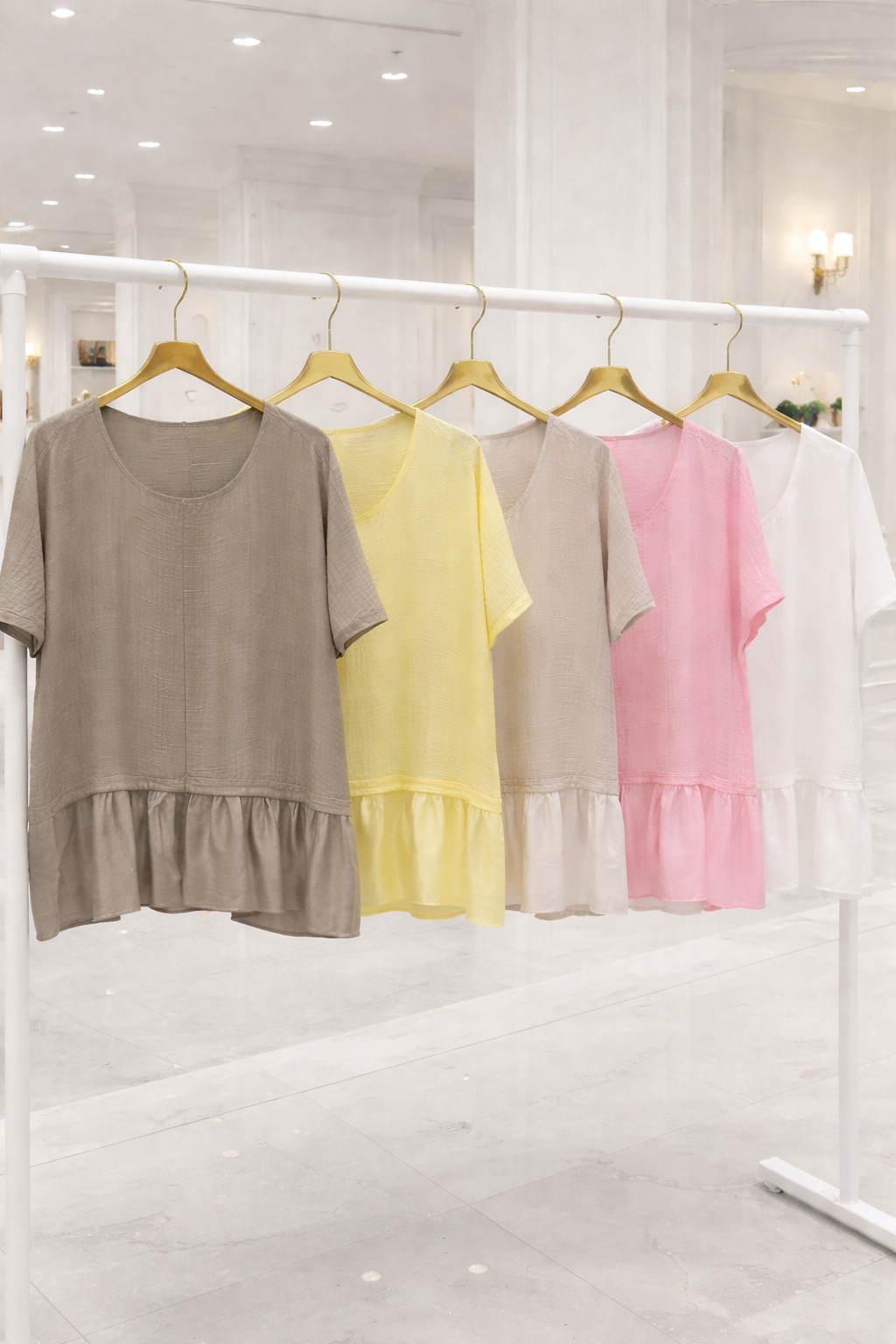 Waffle Oversized Top with Sequin Trim - (One Size/Curvy Size, fits from Size 14/16 up to Size 20) - Lemon