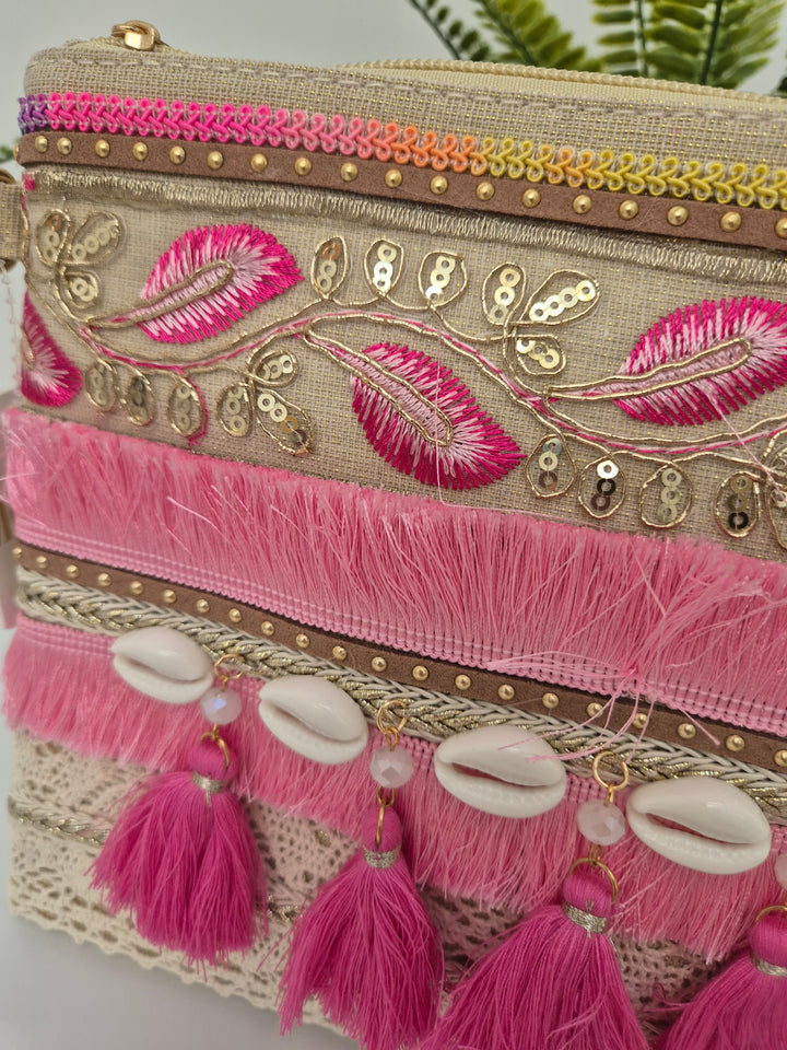 Seashells with Tassels Clutch Bag - Pink
