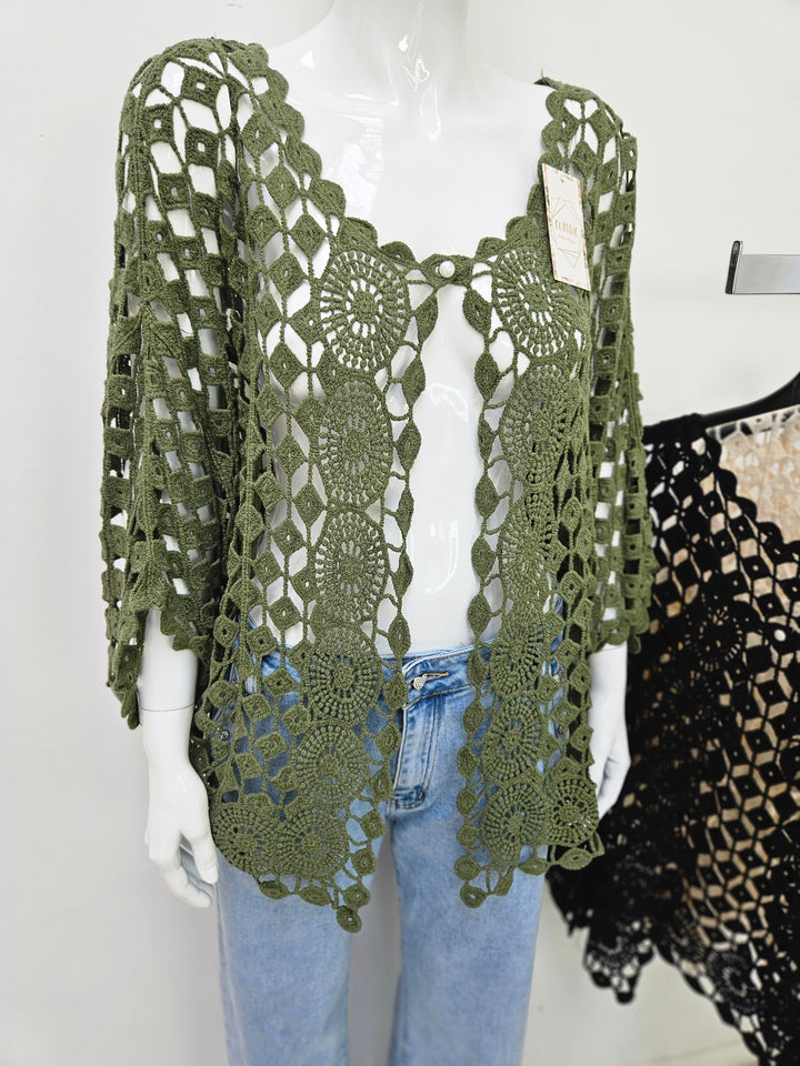 Kara Crochet Pearl Button Cardigan - (choose your Colour)