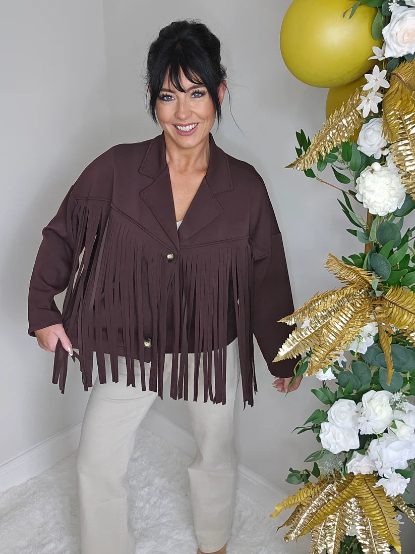Texas Fringed Jacket  - (One Size fits from Size 12/14 to Size 18) - Chocolate