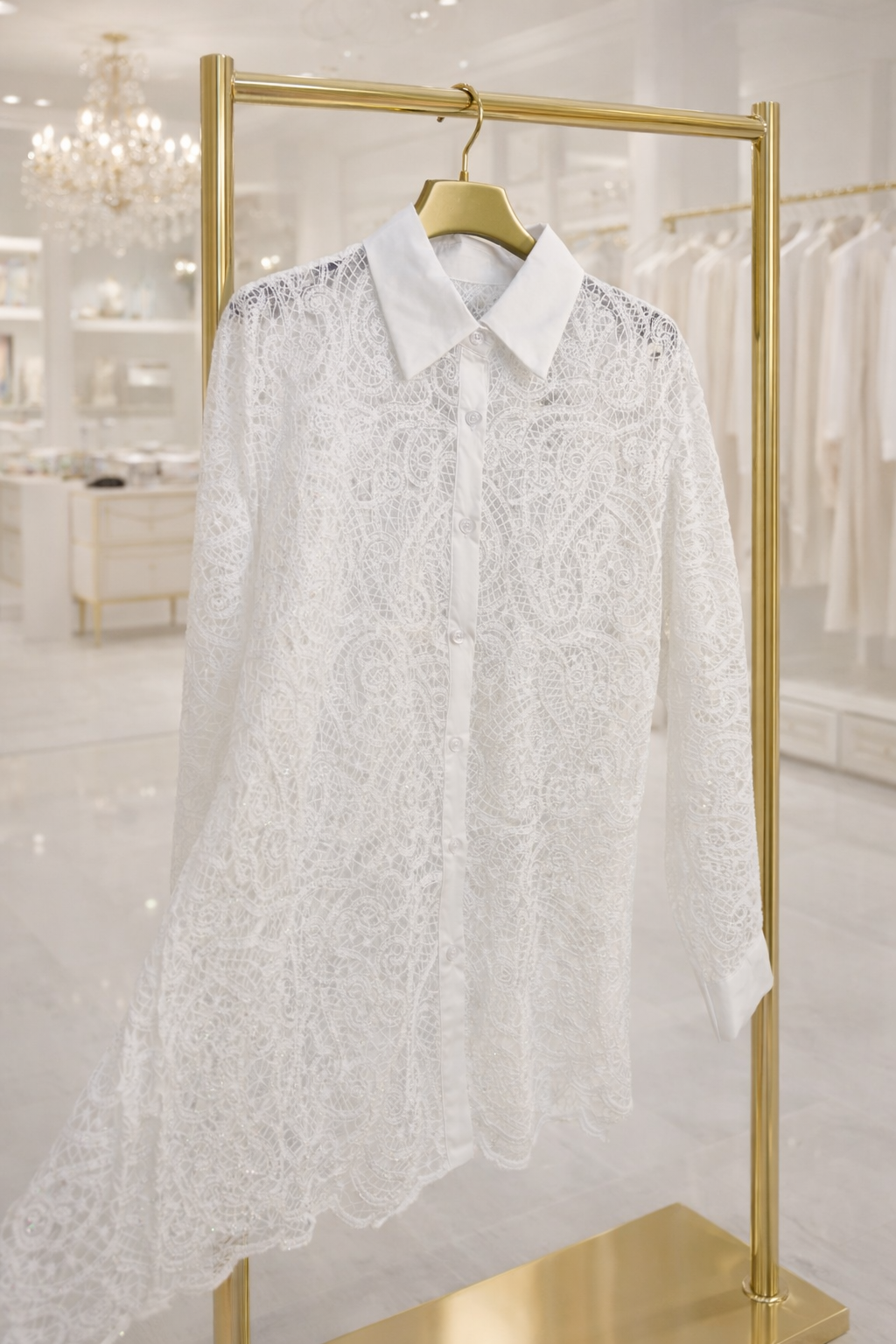 Iridescent Lace Scalloped Blouse - White (One Size, fits from Size 10 up to Size 16)
