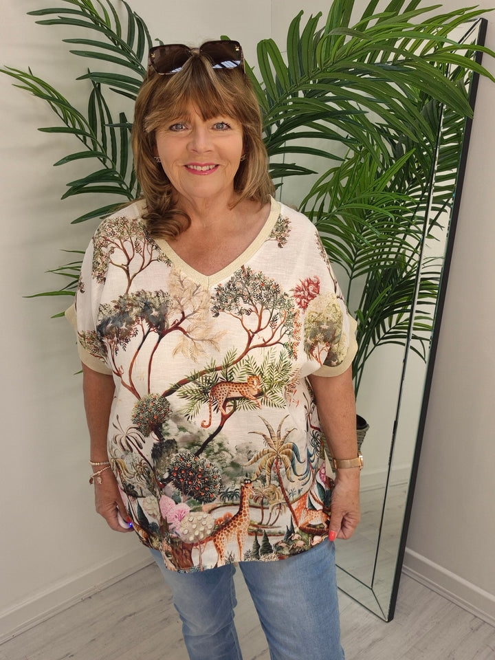 Carla Shimmer Top - Jungle Print (Oversized)