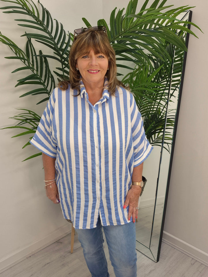Candy Striped Shirt - Blue/White (Oversized)