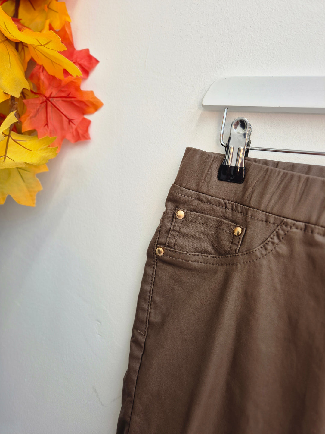 Emma Pull On PU Coated Jeans - Chocolate (choose your Size)