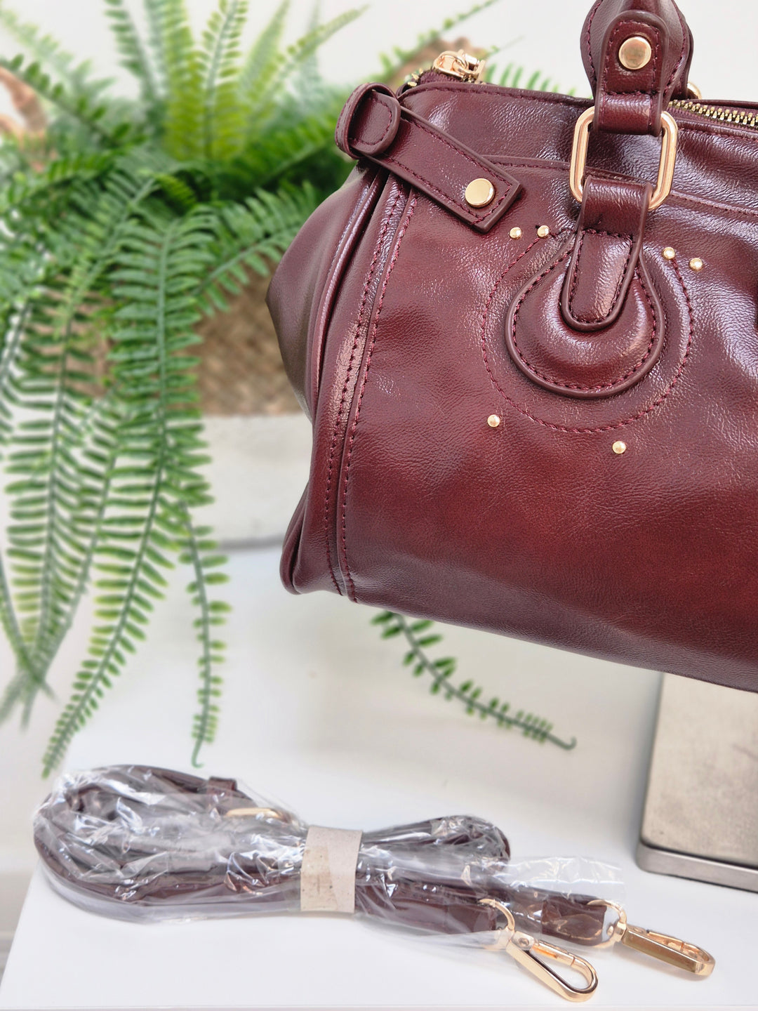 Mia Faux Leather Bag - Wine