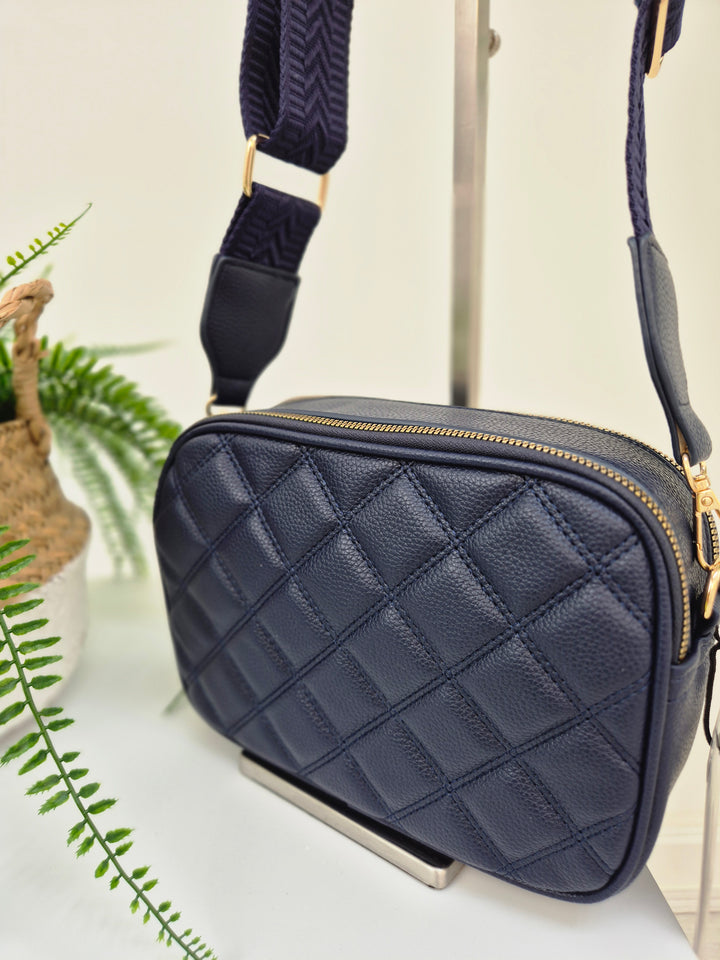 Diamond Quilted Bag - Navy (Gold Tone)