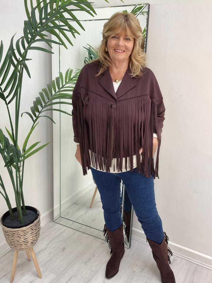Texas Fringed Jacket  - (One Size fits from Size 12/14 to Size 18) - Chocolate